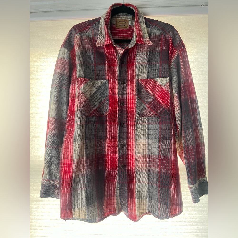 St John Bay Red and Gray Plaid Button-Up Shirt